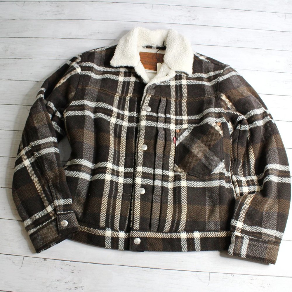 Levi Strauss Men's Plaid Trucker Jacket Size L Wool Blend Sherpa Lined